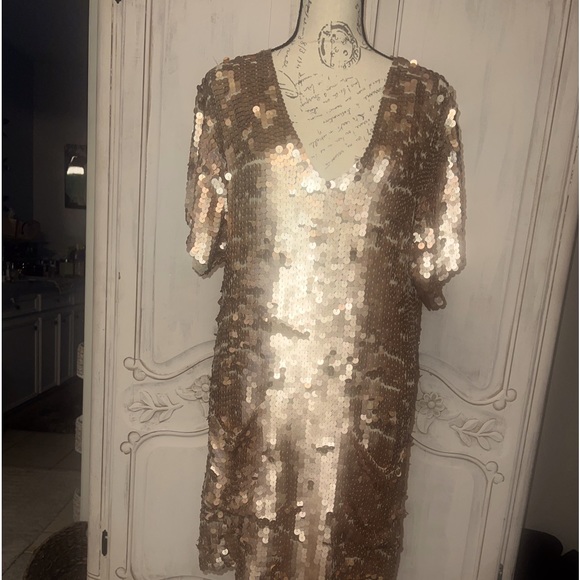 NWT; Beautiful hand made in Bali gold sequins dress . Smooth to the touch - Picture 3 of 10
